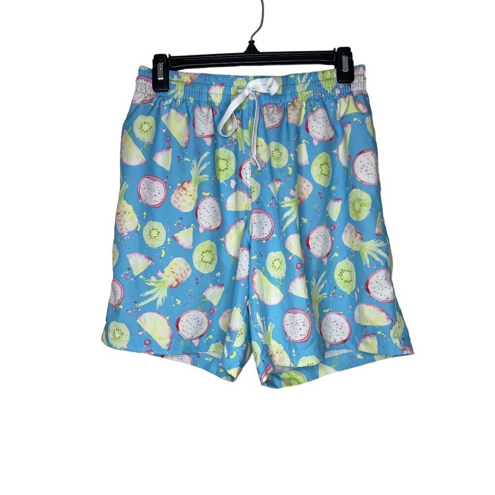 Chubbies Swim Trunks Lt. Blue Pineapple‎ Kiwi Print Zipper Pocket No Size Tag